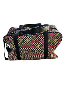 Large Betsey Johnson Checkerboard Hearts Stars Weekender Carry-On Bag LGBTQ EUC