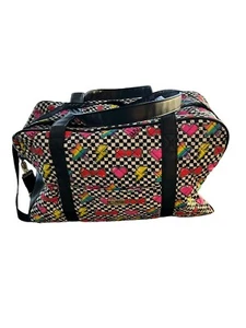 Large Betsey Johnson Checkerboard Hearts Stars Weekender Carry-On Bag LGBTQ EUC - Picture 1 of 9