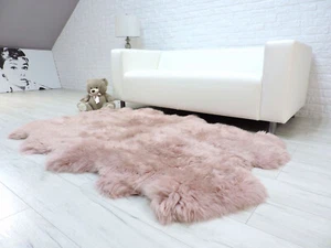 Pink Quad Sheepskin Rug: Fluffy RealFur Throw Bedroom Decor 124/1 - Picture 1 of 8