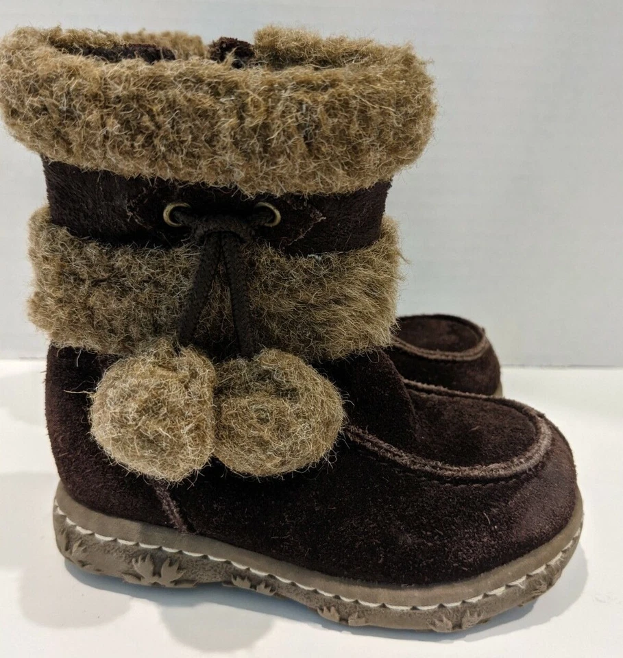 Botas de cuero marrón bajo pompones tostados niño pequeño talla 5 Isabel 6311-211 Foto 1 de 4