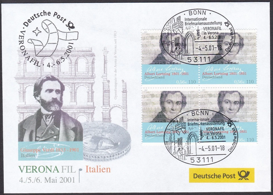 PEX0058 Intl. Stamp Exhibit. Germany Cover, VERONAFIL 2001, Albert Lortzing - Image 1 of 1