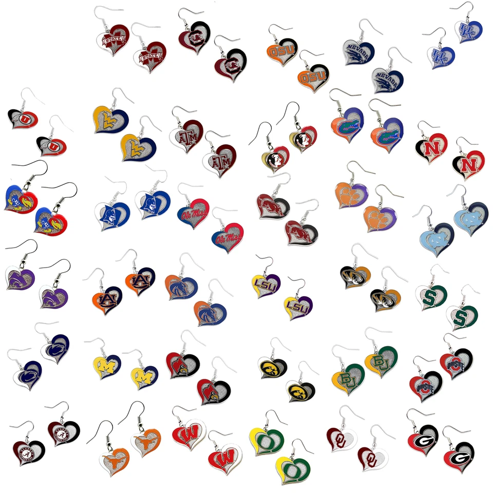 NCAA swirl heart charm earrings PICK YOUR TEAM - Image 1 of 1