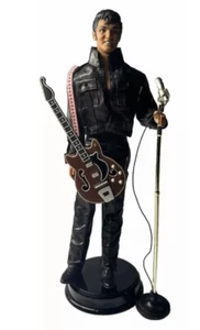 Elvis Doll 12"  68 Special In Black Leather Suit with Microphone - Picture 1 of 4