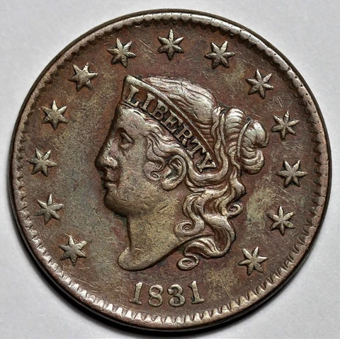 1831 Coronet Head Large Cent - US 1c Copper Penny Coin - L36 Cover
