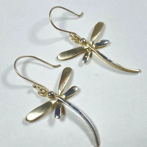 STERLING SILVER 925 Mexico Dragonfly Dangle Pierced Earrings 5.3g - Picture 1 of 9