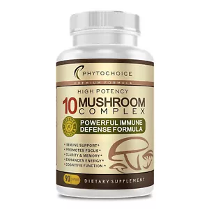 10 Mushroom Complex -Lions Mane, Reishi, Shiitake, Chaga, Nootropic Brain Memory - Picture 1 of 11