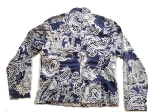 Chicos Size 1 Womens Paisley Blue White Fitted Jacket Blazer Shirt - Picture 1 of 12