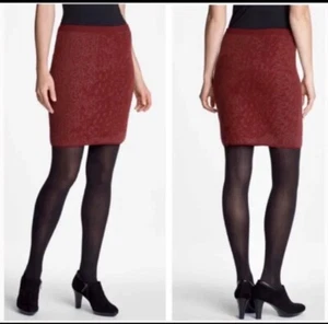Eileen Fisher Merino Wool Blend Dark Tulip Short Pencil Skirt Women’s Size Large - Picture 1 of 5