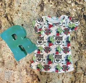 Rodeo T-Shirt Dress for Kids – Cowgirl Western Dress with Cheetah Print & Cactus - Picture 1 of 5