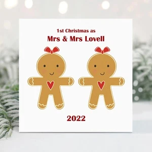 Handmade Personalised 1st Christmas Together Card Mrs & Mrs Gingerbread Lesbian - Picture 1 of 3