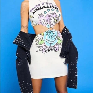 NUEVO SIN ETIQUETAS Rollando Fuerte Concierto Mujer Talla XS Crema Raro Recorte Mini Vestido - Imagen 1 de 9