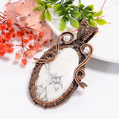 Joyería de piedras preciosas Howlita regalo de cobre para novia colgante envuelto en alambre 2,7" Foto 1 de 4