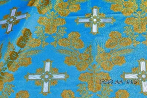Clerical Liturgical Vestments Metallic Jacquard Cross Floral Pattern Brocade - Picture 1 of 40