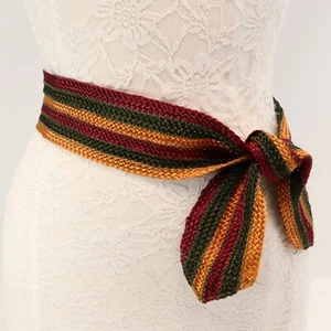 Vtg 90s Tie Belt Womens Small Tri Color Striped Wide Classic Retro - Picture 1 of 10