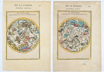 Par de mazos 1683 constelación celeste mapas sur, cielo del norte teñido a mano Foto 1 de 4