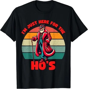 Here For the Hos Inappropriate Santa Xmas Naughty List 2024 Gift Unisex T-Shirt - Picture 1 of 3