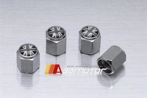 Chrome Union Jack Black White British Flag Tire Stem Valve Caps fits Mini Cooper - Picture 1 of 1