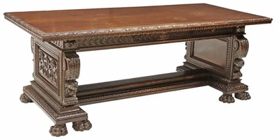 Antique Table, Library, Large Italian Renaissance Revival, Walnut, 19th C. 1800s - Image 1 of 4