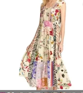 JOHNNY WAS COSMO LOLA DRESS SILK FLORAL PATCHWORK MIXED PRINT *NO SLIP* NWT SMAL - Picture 1 of 13