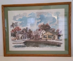 Vintage Paul N Norton Aquarell Druck Seaport Mystic Connecticut gerahmt mattiert - Bild 1 von 9