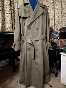 Gabardina DAKS Doble Botonadura Larga Verde Hecha en Londres Gran Bretaña RARO - Imagen 1 de 14