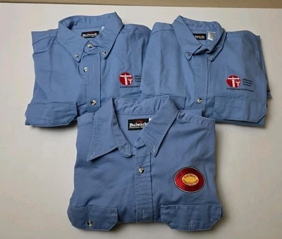 Lote de 3 Camisas Balwark Excel FR Para Hombre Manga Larga Azul Abotonado Trabajo Talla L Foto 1 de 4