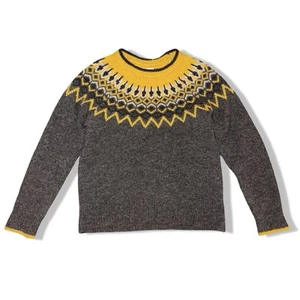 Brora Fair Isle Yoke Jumper Grey Yellow Size 8 10 Flawless - Picture 1 of 7
