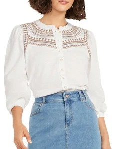 NIC+ZOE Embroidered Cotton Button-Up Jersey Knit Blouse size XL NWT - Picture 1 of 10