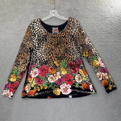 Johnny Was Sandra Bufanda Favorita Manga Larga Top Leopardo Floral Mujer Pequeña Foto 1 de 4