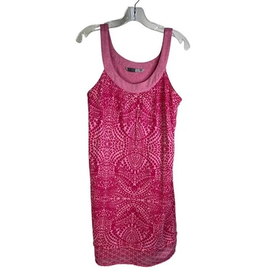 Vestido Athleta Para Mujer M Rosa Geométrico Algodón Forrado Volantes Borde Escote Redondo Foto 1 de 4