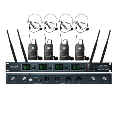 UHF Lapel Headset Wireless Microphone System 4CH Lavalier Bodypacks Stage Mics - Image 1 of 4