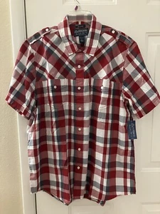 American Rag Shirt Mens XXL Red Gray White Plaid Short Sleeve Dare Devil Button - Picture 1 of 9