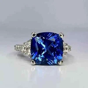 4.23 Ct Cushion Cut Natural Sapphire & Diamond Wedding Ring 14K White Gold AllSz - Picture 1 of 6
