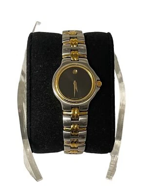 RELOJ SUIZO DE CUARZO MOVADO 2 TONOS ACERO INOXIDABLE ESFERA NEGRA 81.A1.827.2 para dama Foto 1 de 4