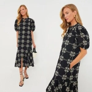 Maxikleid Biesen NEU schwarz Ösen Lewis Puffärmel bestickt Größe M - Bild 1 von 11
