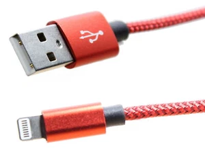 USB Datenkabel Ladekabel 8-Pin USB-A Stecker für IPhone ab 2012 Alu Rot 90cm 2m - Bild 1 von 1