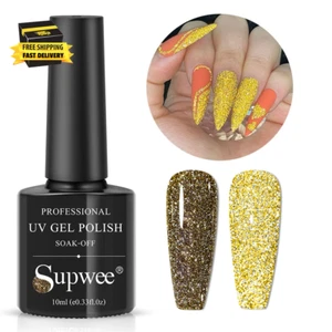 Yellow Reflective Gel Polish Shiny Nail Gel Polish Sparkle Shimmer Effect Soak o - Picture 1 of 8