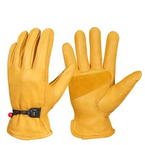 Leather Work Gloves Adjustable Wrist Tough Cowhide Garden Glove for Men Women - Picture 1 of 12