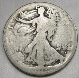 Medio dólar 1916-D Walking Liberty BUENA moneda AE922 - Imagen 1 de 3