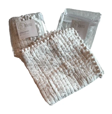 Ballard Designs Georgie Pom Euro Shams Juego de 2 Gris Blanco 26x26 Nuevo con Etiquetas Foto 1 de 4