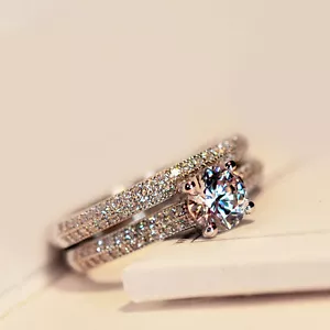 1ct Topaz Women's Engagement Unique AAA 925 Silver Band Wedding Ring Sets Sz 4-9 - Picture 1 of 21