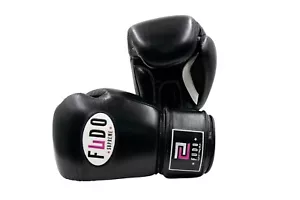 Guantes de kickboxing FUDO Supreme de cuero negro Muay Thai - Imagen 1 de 3