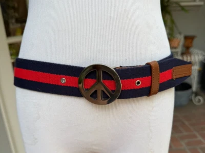 Moshino Cinturón Mujer Rojo y Azul con Hebilla y Ribete Signo de la Paz, Talla 50 cm Foto 1 de 4