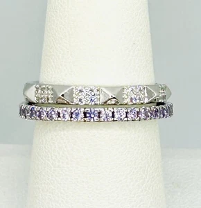 Bomb Party RBP7719 Violet Cubic Zirconia Rhodium Plated Ring 2 Rings Sz 8 - Picture 1 of 5