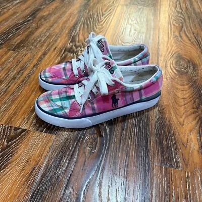 Ralph Lauren Polo Shoes Women’s Big Kids Size 4 Brisbane Sneaker Plaid Pink Y2K - Image 1 of 4
