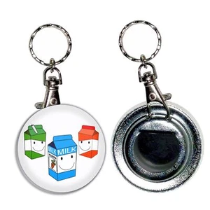 Milk & Juice Cartons Bottle Opener Round Key Ring (55mm) - Picture 1 of 2