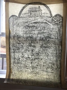 Vintage GRAVESTONE RUBBING Americana Folk Art Signed New England Lydia 14 - Picture 1 of 8
