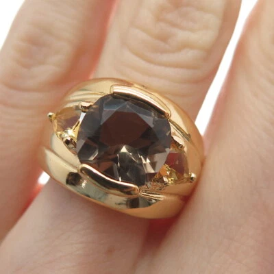 Anillo CHATEAU D'ARGENT Chapado en Oro Esterlina Cuarzo Ahumado Real y Citrino Talla 6.5 Foto 1 de 4