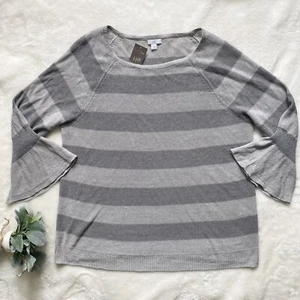 Suéter J Jill Gris Rayas Lino NUEVO Talla Grande Brillo Manga Flutter Tejido $89 - Imagen 1 de 8
