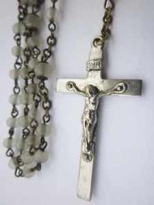 Vintage Rosary with Small Opaline Beads Silver Tone Metal Crucifix with Medal - Picture 1 of 12